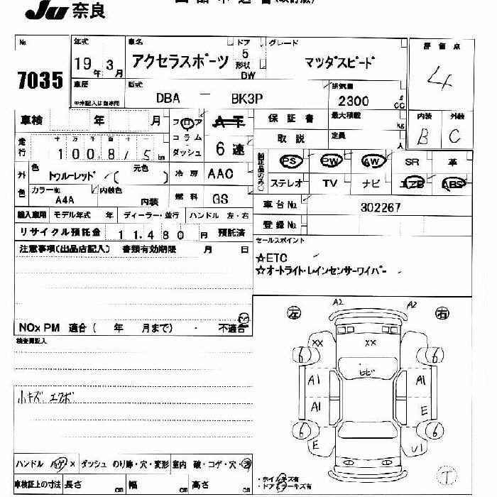2007 Mazdaspeed3 auction sheet