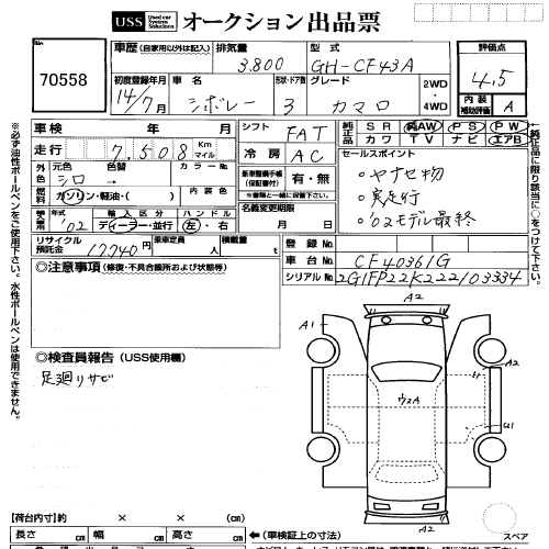 2002 Chevrolet Camaro auction sheet