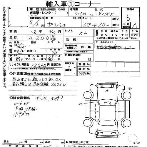 Porsche 911 Speedster 1989 Japanese auction inspection report