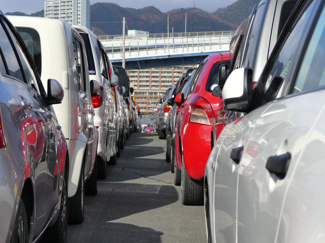 Rows of cars at auction in Japan