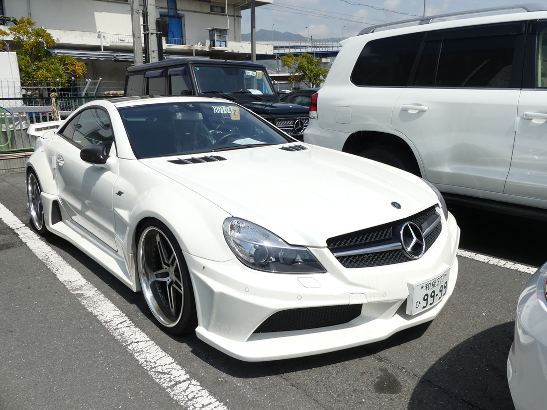 White Mercedes with body kit at Japanese car auction