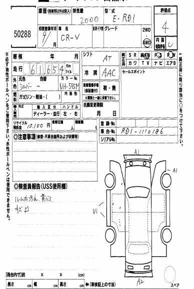 RD1 Honda CR-V auction in Japan - auction inspection report