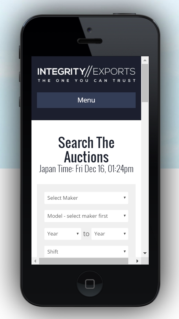 Integrity Exports' Japanese car auction system on smartphone